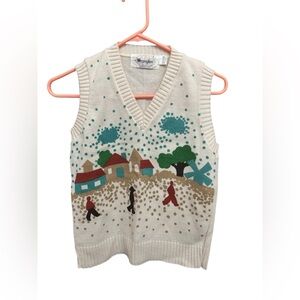 Wrangler Vintage Cream Knit Vest with Scenic Design